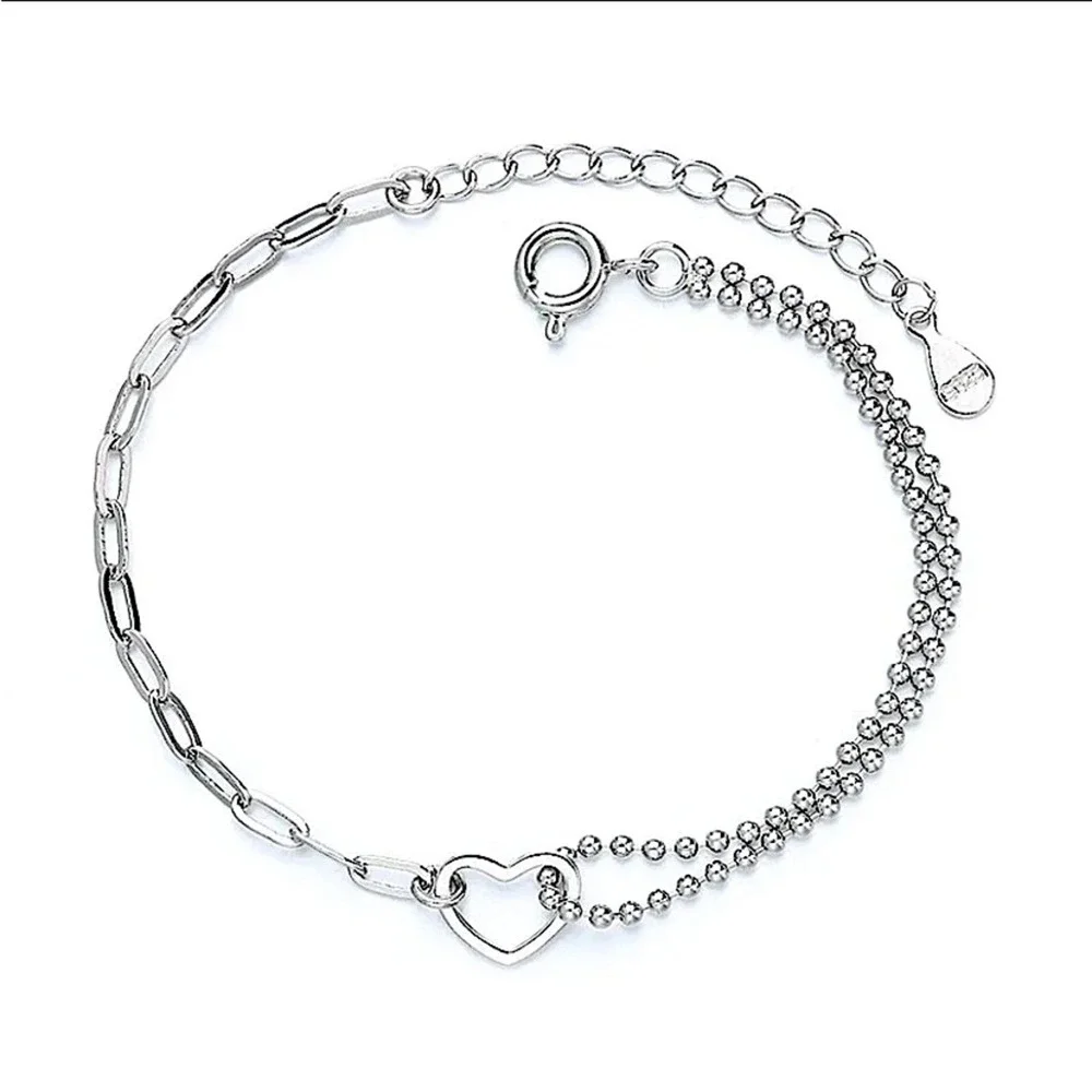 Sterling Silver Plated Heart Bracelet Chain Link Waterproof - Picture 6 of 7